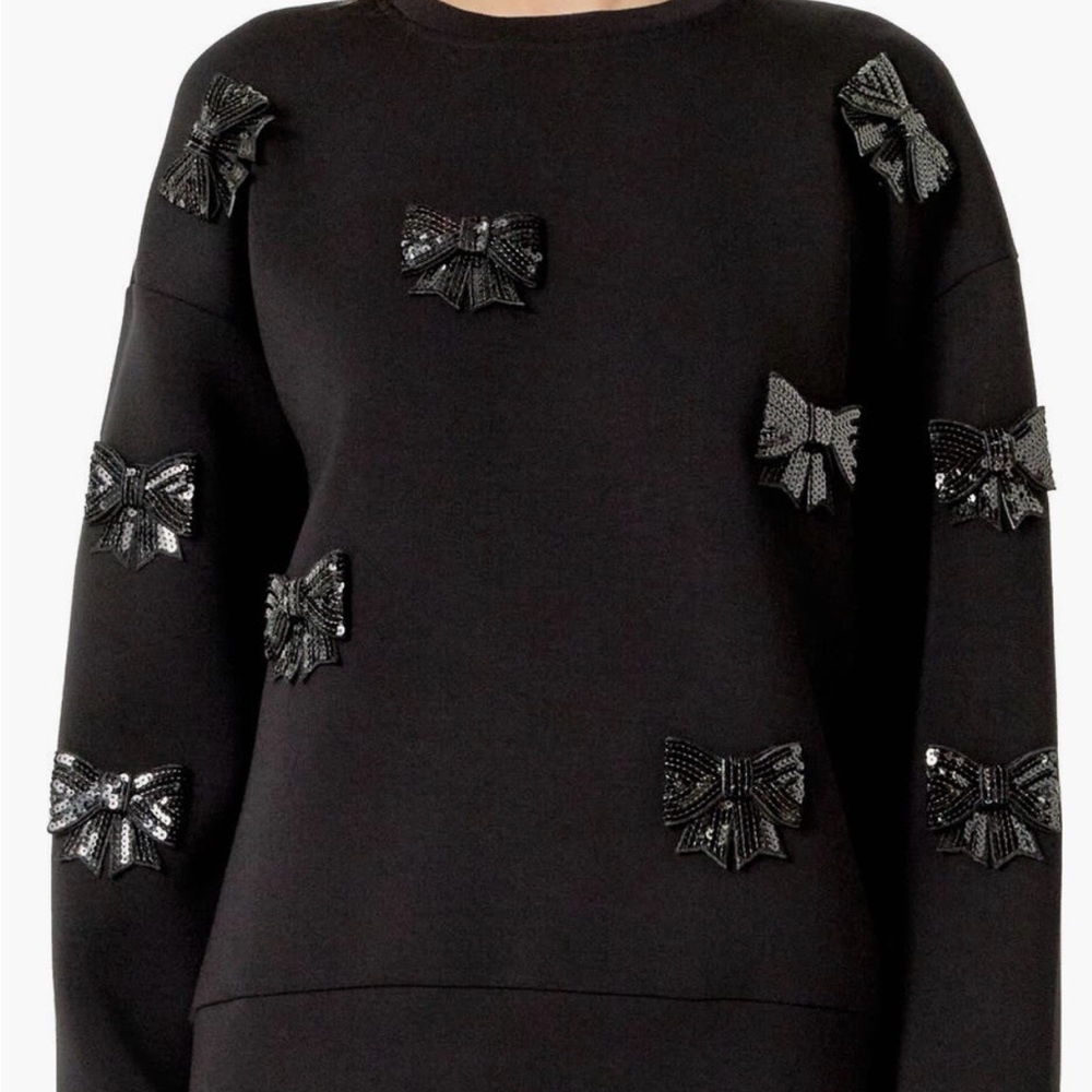 FABULOUS Holiday /anytime English Factory sweatshirt NWT! Black & sequin bows!